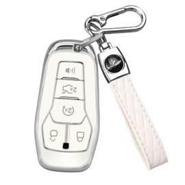 QBUC for Ford Key Fob Cover with Keychain,Key Shell Compatible with Ford Explorer F150 Lincoln MKC MKX MKZ Fusion Mustang Edge Remote Key Vehicle Accessories(White)