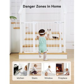 COMOMY 29.5-43.3" Baby Gate Extra Wide for Stairs Doorways, Auto Close Dog Gates for The House, Pet Gates with Walk Through Door, SturdyMetal Pressure Mounted Safety Child Gate, White