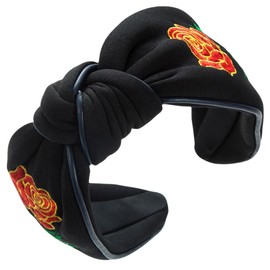 scicent Hair Band Black Knotted Headband with Floral Embroidery Refined Lightweight Headband Beautiful Headband Wide Fashion Hair Accessories for Women and Girls - 26310