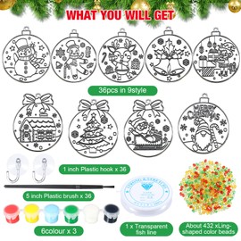 Capoda 36 Sets Christmas Suncatchers Ornaments Decorations DIY Window Paint Art Suncatchers Santa Snowman Reindeer Sun Catchers Christmas Crafts Classroom Activities Art Project(Elegant)