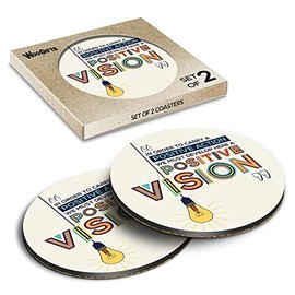 2 x Round Coasters - Positive Quote Motivation Cork Backed MDF Glossy Tea Coffee Accessory #51765