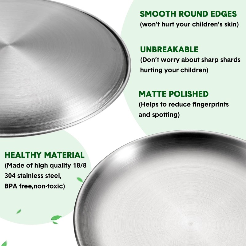 Honeydak 10 Pcs 18/8 Stainless Steel Plates 8 Inch Silver