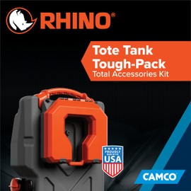 Camco Rhino Tote Tank Tough-Pack – Essential RV Accessory for Efficient Waste Management – Compact 7-Piece Kit Includes Sewer Hose & RV Storage Case (39023)