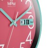MPM Quality Design Wall Clock, Turquoise/Pink, Date Display, Precise Quartz