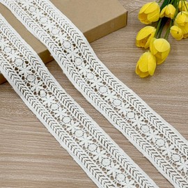 Designer’s Shop VL 6651 White Venice Lace Trim Daisy Floral with Leaf Edges, 2-1/8” (54mm) x 3 Yards, DIY Sewing Crafting