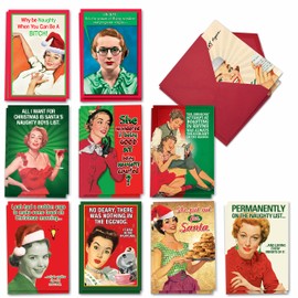 NobleWorks - 20 Funny Christmas Cards Assorted (10 Designs, 2 Each) - Boxed Adult Christmas Greetings, Bulk Holiday Notecard Humor - Naughty is Nice AC1255XSG-B2x10