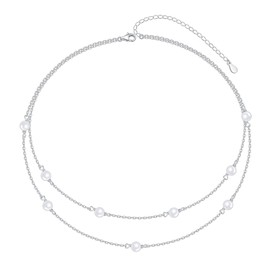 HOOHWE Pearl Choker Necklaces for Women 925 Sterling Silver Double Layered Pearl Necklaces Pearl Choker Jewelry for Women