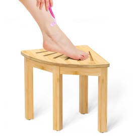 Domax Bamboo Corner Shower Foot Rest - Shower Stool for Shaving Legs 12 inch Non-Slip Waterproof Small Corner Shower Bench for Inside Shower Bathroom Bath Seat Spa Foot Rest Shaving Stool, Natural