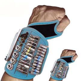 2pcs Magnetic Wristband with Super Strong Magnets Holds Screws, Nails, Drill Bit. Nail Holder with Strong Magnet Pieces Increases Convenience for DIY,Mechanics (blue)