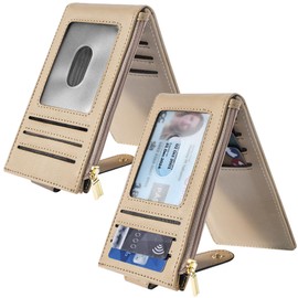 Chelmon Womens Wallet Slim RFID Blocking Bifold Multi Card Case Wallet with Zipper Pocket (Khaki)