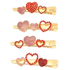 HUYCZ 4Pcs Valentine'S Day Heart Hair Clips Red Rhinestone & Pink Glitter Heart Hairpins Stylish Hair Accessories Valentine’S Gift Arties, Birthdays, And Valentine’S Day