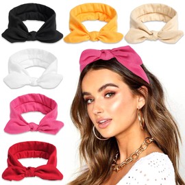 STGDAK Wide Headbands For Women Boho Bandana Headband Head Wraps Solid Color Elastic Turban Knotted Bow Head Bands Scarf Cute Hairbands Non Slip Hair Accessories For Girls Teens Fashion 6 Pack
