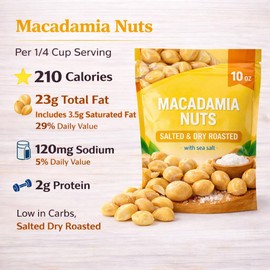 Macadamia Nuts Dry Roasted & Sea Salted 10 oz Pouch | Crunchy Premium Keto Friendly Heart Smart Snack Resealable Bag Gourmet Quality