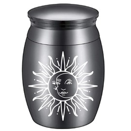 CREATCABIN Sun & Moon Night Small Keepsake Urns for Human Ashes Mini Cremation Urns Stainless Steel Memorial Ashes Holder Share Urn Decorative Miniature Burial Funeral Jar for Adult Female (Silver)