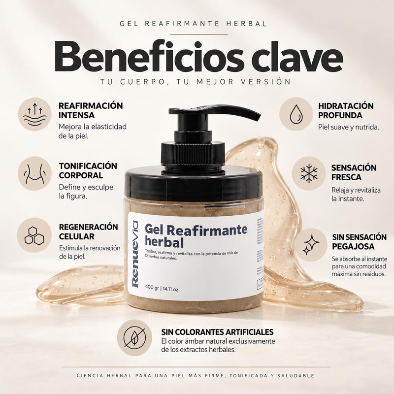 Gel Reafirmante Herbal, 400 g, Fórmula Natural con Mentol y