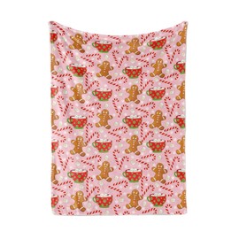 JarThenaAMCS Christmas Fuzzy Blanket Gingerbread Man Candy Cane Throw Blanket Pink Cozy Flannel Blanket for Xmas Winter Home Bed Sofa Couch Chair, 50 x 60 Inch