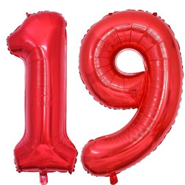 Vthoviwa Big Aluminum Helium Number Balloons, No. 19 / 91, Approx. 40 inches (100 cm), Red, Birthdays, Carnivals, Decorations, Anniversaries, Parties, for Men and Women