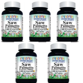 Vitamins Because Saw Palmetto 1000mg 5X200 Caps No Gluten/No Preservatives/