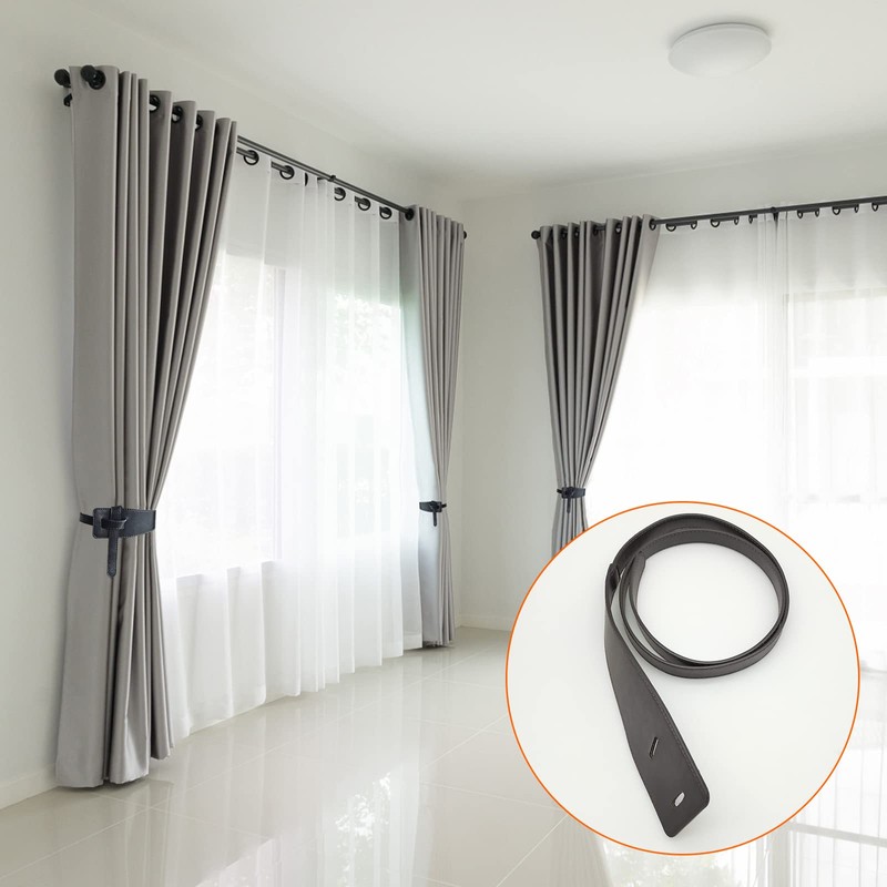 Leather Curtain Tie Backs, 4 Piece Minimalist Leather Drapery Tiebacks,