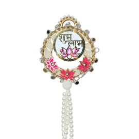 Artificial Lotus Flower Shubh Labh Bandanwar Door Hangings Wall with Beads for Festival Diwali decor Decorations New Year Handcrafted Toran for Religious Showpiece for Home Decor (Size:-18")(pink)