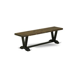 East West Furniture VB676 Beautiful Distressed Espresso top Surface and a Wonderful 4 Legs in Wire Brushed Black Finish Solid Wood Kitchen Bench and Frame