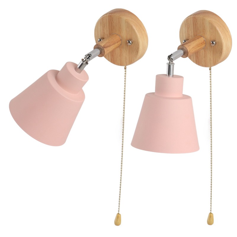 Macaron Bedside Wall Lamp Space Saving Pink Lampshade Wall Sconces