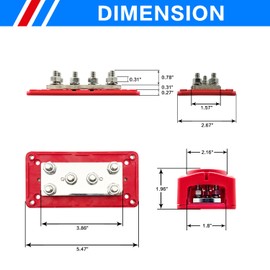 Jamgoer 450A Bus Bar 12v Power Distribution Block 6 x 5/16"(M8) Terminal Block Heavy Duty Waterproof Buss Bar Junction Block Marine Battery Bus bar for Automotive Boat Solar System