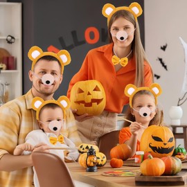 Jaciya Bear Ears Headband Set for Women Girls - Bear Costume Accessories with Nose Bow Tail(Yellow)