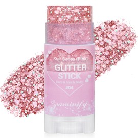 Paminify Pink Hair Glitter Stick,Cheer Body Face Glitter,Waterproof Singer Concert Music Festival Pink Out Accessories for Spirit Week,Halloween Shimmer Holographic Body Paint