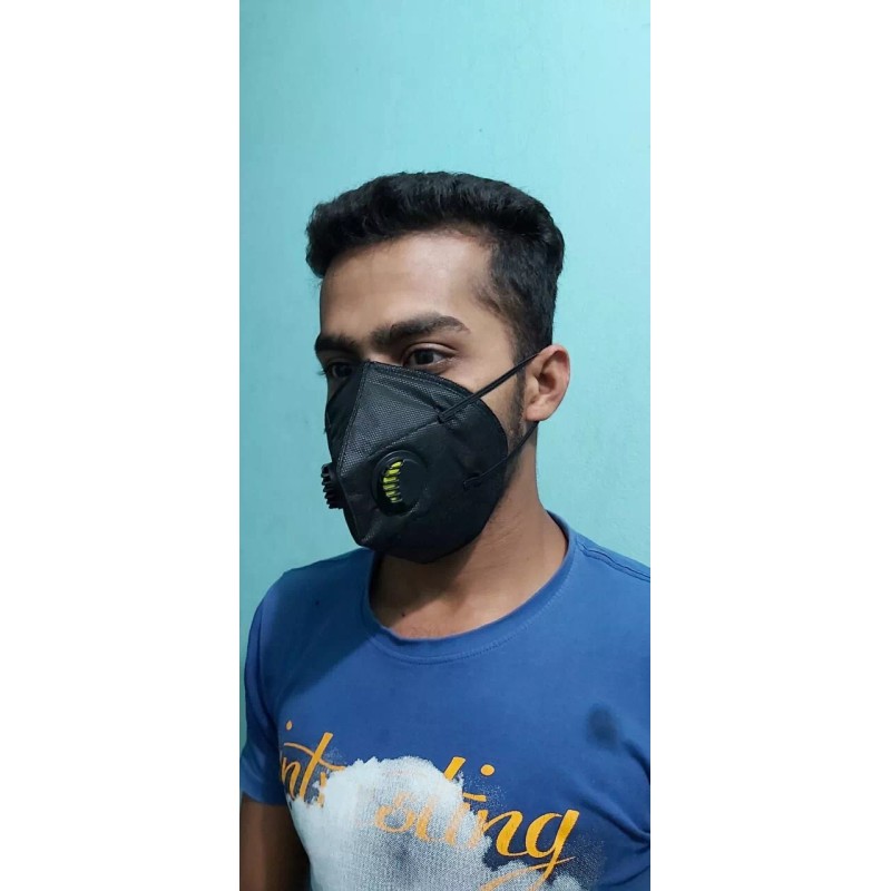 BLACK FACE MASK WITH DOUBLE RESPIRATOR VALVE HAND WASHABLE !