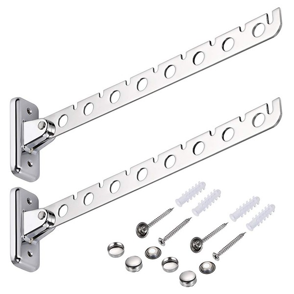 Sumnacon Foldable Wall Hook, Wall Hanger, 8 Rows, Stainless Steel, Wall Hook, Screw Type, Wall Storage, Rotable, Space Saving (Set of 2)