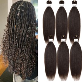 Menethe Hair Braiding Hair Pre Stretched 20 Inch Dark Brown Braiding Hair 6 Packs Pre Stretched Braiding Hair Extensions Crochet Hair Synthetic Crochet Braids(20Inch,4#).