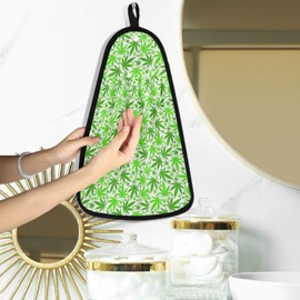 visesunny Tropical Leaf Green Hand Towel for Kitchen Bathroom Decor Soft Absorbent Cotton Dish Towel with Hanging Loop Botton Cleaning and Drying Washcloth