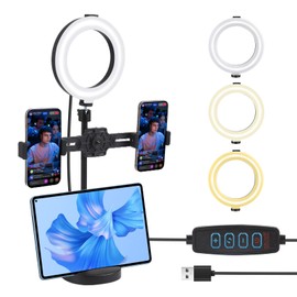 Ring Light with Stand & Phone Holder, Desk Ring Light with 3 Colors Modes and 9 Brightness Levels for Laptop/Computer/Phone/Monitor, Travel Desktop Hola Light For Filming Recording Live Streaming (2)