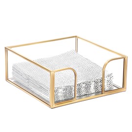 Sumnacon Cocktail-Sized Napkin Holder Square Glass Napkin Holder Table Gold Stylish Cocktail Napkin Holders for Kitchen Dining Table Counter,Decorative Napkin Basket for Picnic Wedding Party