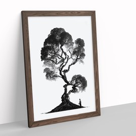 Tree In Monochrome No.2 Framed Print for Living Room Bedroom Home Office Décor, Wall Art Picture Ready to Hang, Walnut A4 Frame (34 x 25 cm)
