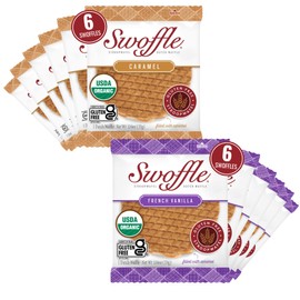 Organic Gluten Free Stroopwafels by Swoffle - Caramel Filled & French Vanilla | (12) Individually Wrapped Waffles, (6) of Each Flavor | 1.16oz Wafers | non-GMO, Wheat Free, Kosher, Soy Free, Nut Free and All Natural!