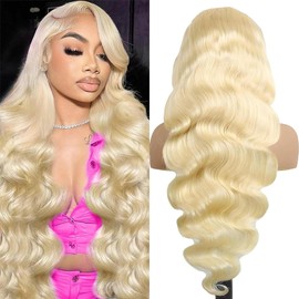 613 13x6 Lace Front Wig Human Hair 34 Inch 200 Density Blonde Wig Human Hair 613 HD Lace Frontal Wig Body Wave Lace Front Wigs Human Hair Pre Plucked Real Hair Wigs For Women Blonde Human Hair Wigs