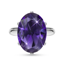 Linawe Silver Amethyst Purple Cubic Zirconia Rings for Women, Oval Imitation Diamond Adjustable Ring, Prom Jewelry Costume, Birthstone Gemstone Crystal Rhinestone Oval Chunky Rings