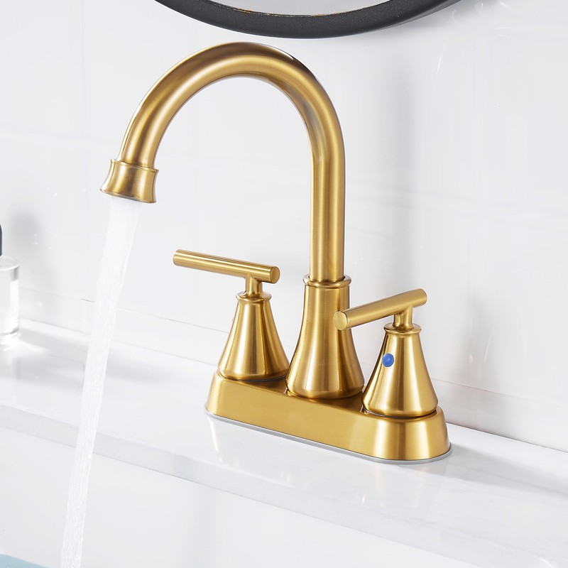 Bathroom Sink Faucet 4 Inch 2 Handle Centerset Brushed Gold