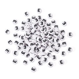 Bestewelry 100pcs Acrylic Alphabet Beads Initial Letter E Loose Beads 7mm White Flat Round Letter Spacer Beads for Name Bracelet Jewelry Making