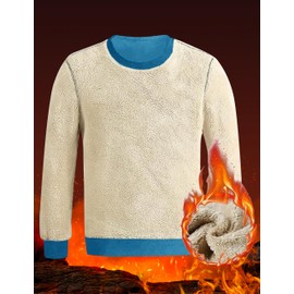 FASKUNOIE Men's Heavy Sweatshirts Thick Warm Winter Sherpa Lined Fleece Crewneck Sweater Shirts Athletic Pullover Blue Green