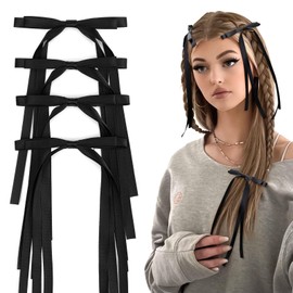 VOBOBE 4PCS Hair Bows for Women Girls, Black Tassel Ribbon Bowknot Hair Clips Barrettes for Girl with Long Tail, Solid Satin Hair Accessoriess (Black)