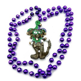 Jester Masked Dog Mardi Gras Bead Necklace Cajun Carnival Festival New Orleans