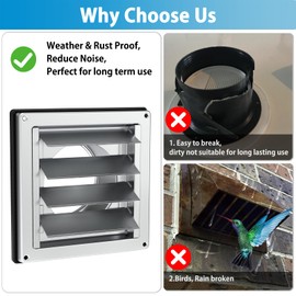 IRENPORU 4" Metal Dryer Vent Cover Outside Stainless Steel Louvre Exterior Dryer Vent Cover 4 Inch Metal Vent Cover Outdoor for Dryer Vent, Range Hood Vent, AC Vent