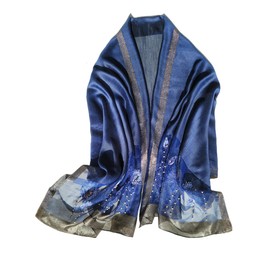 VENVSBEE Silk Feel Pashmina Shawls and Wraps for Wedding Embroidered Lightweight Scarf Dressy Formal Evening Shawl Wrap-03 blue