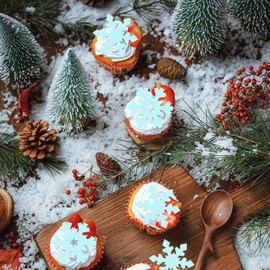 50PCS Edible Snowflake Cupcake Toppers Edible Wafar Paper Winter Theme Bridal Engagement Baby Shower Birthday Wedding Christmas Party Cupcake Picks Anniversary Party Decorations Supplies blue