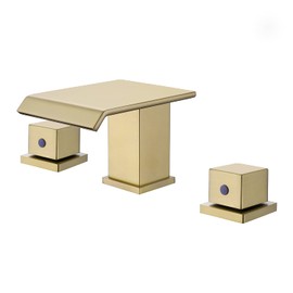 TapLong Solid Brass Bathroom Sink Faucets 3 Hole Widespread, 2 Handles Bathroom Faucet with Flexible Hot and Cold Water Hoses, Waterfall Bathroom Sink Faucet,Brushed Gold-02757BG