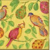 TWO Individual Napkins Birds Pears Gold Lunch for Decoupage (121
