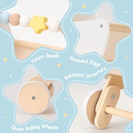 Pillowhale Wooden Baby Walker & Doll Stroller – Adjustable Handle Push Cart, Anti‑Tip, Quiet Wheels, Pretend Shopping Cart – Montessori Wooden Walker for Babies , Doll Stroller for Toddlers 12m+